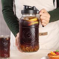 Vintage Half Gallon Mason Jar Pitcher Large 64oz Wide Mouth with Lid -2 Quart Airtight GlassJug for Water, Juice, Milk, Tea, ...