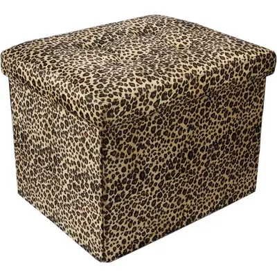 Storage Ottoman Bench Foldable Footrest Stool Seat for Bedroom and Living Room Small Bench Foot Stool Rectangle Cube Leopard ...