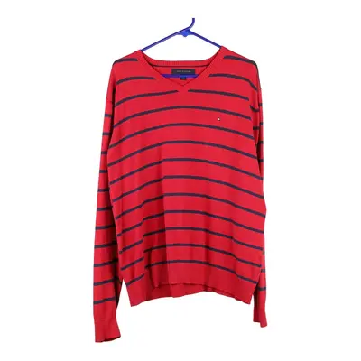 Tommy Hilfiger Striped Jumper - Large Red Cotton