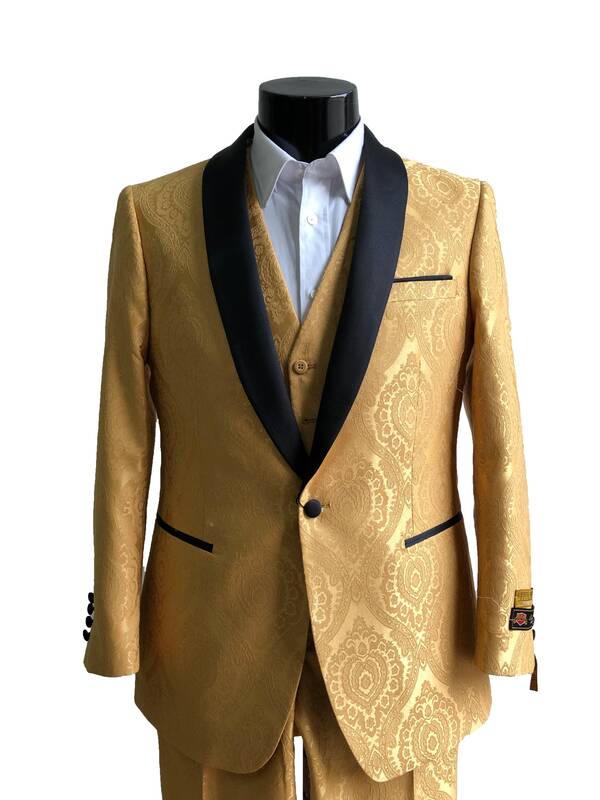 NLO-EuroT	Gold-Blk-Satin -  Tuxedo Wholesale  Distributors