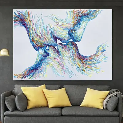 Extra Large Kissing Couple Paintings On Canvas Abstract Sexy Kiss Painting Modern Textured Wall Art Handmade Artwork | REUNIO...