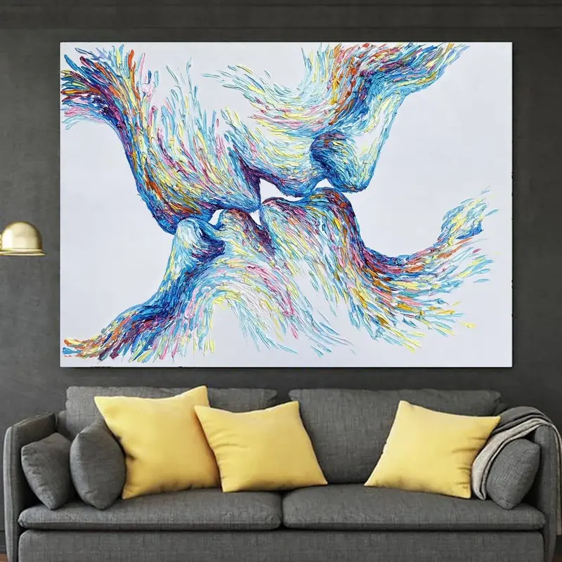 Extra Large Kissing Couple Paintings On Canvas Abstract Sexy Kiss Painting Modern Textured Wall Art Handmade Artwork | REUNIO...