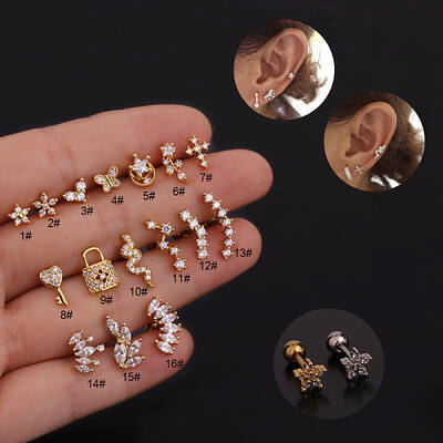 316L Stainless Steel Micro Pave Clear Cubic Zirconia Cartilage Earrings