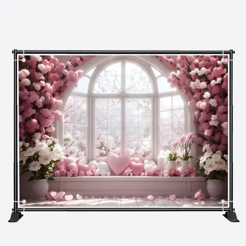 White Pink Floral Heart Elegant Window Backdrop - Aperturee