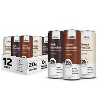 Slate Milk - High Protein Milk Shake - Core Variety Pack - Classic Chocolate, Dark Chocolate, French Vanilla - Lactose Free, ...