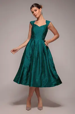 Goddiva Crushed Satin Sleeveless A Line Midi Dress - Emerald Green