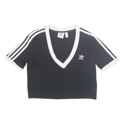 ADIDAS Cropped Womens T-Shirt Black V-Neck UK 12