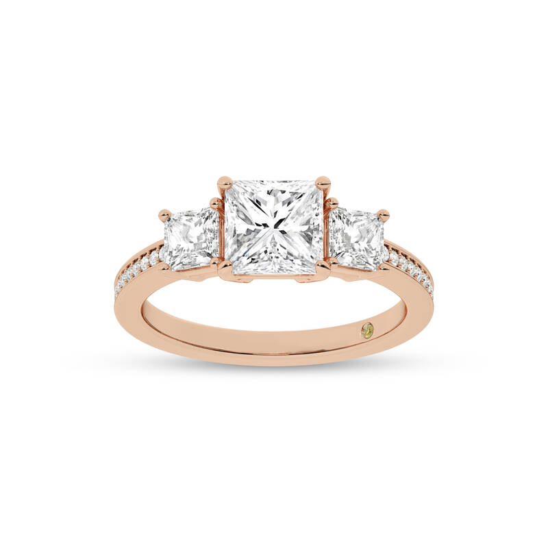 Pisa Pavé Set Princess Cut Three Stone Lab Diamond Engagement Ring | Rose Gold  1 7/8 - 5 1/4 CT. TW.