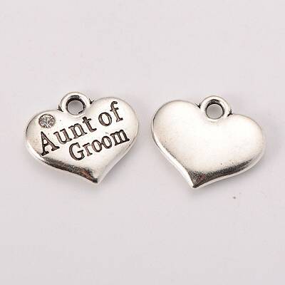 Antique Silver Tone Tibetan Style Heart with Aunt of Groom Rhinestone Charms