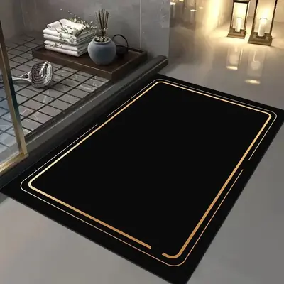 Line Border Design Bathroom Soft Absorbent Mat, Non-slip Quick Drying Bath Mat, Household Textiles for Bathroom Floor, Bathro...
