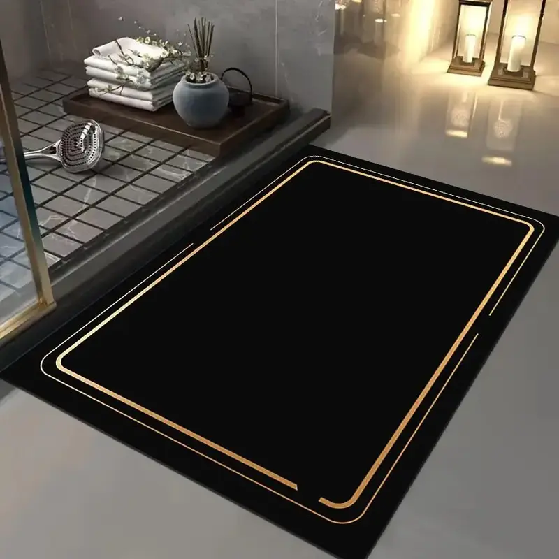 Line Border Design Bathroom Soft Absorbent Mat, Non-slip Quick Drying Bath Mat, Household Textiles for Bathroom Floor, Bathro...