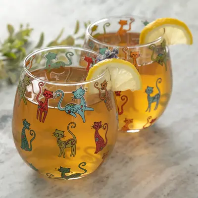 All Over Print Glasses - Set of 2 - Decorative Paws