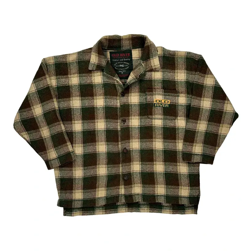 Old River Flannel Shirt - Large Brown Wool Blend