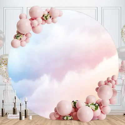 Aperturee Sky And Cloud Round Baby Shower Backdrop Decoration | Round Birthday Backdrop Cover | Round Backdrop Cover Diy | Ro...