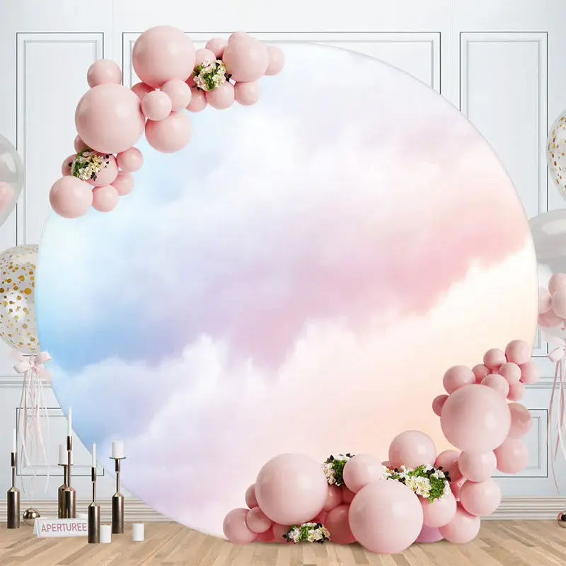 Aperturee Sky And Cloud Round Baby Shower Backdrop Decoration | Round Birthday Backdrop Cover | Round Backdrop Cover Diy | Ro...