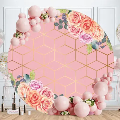 Aperturee Pink And Yellow Circle Happy Birthday Backdrop | Circular Birthday Backdrop Cover | Circle Party Backdrop | Birthda...