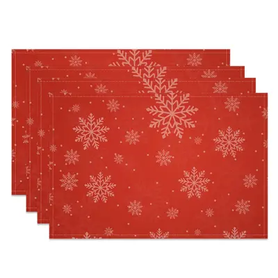 Aperturee Snowy Festive Red Christmas Vibe Set Of 4 Placemats, 14x12 Inch, 15.8 USD, NYWH00381-S, placemats