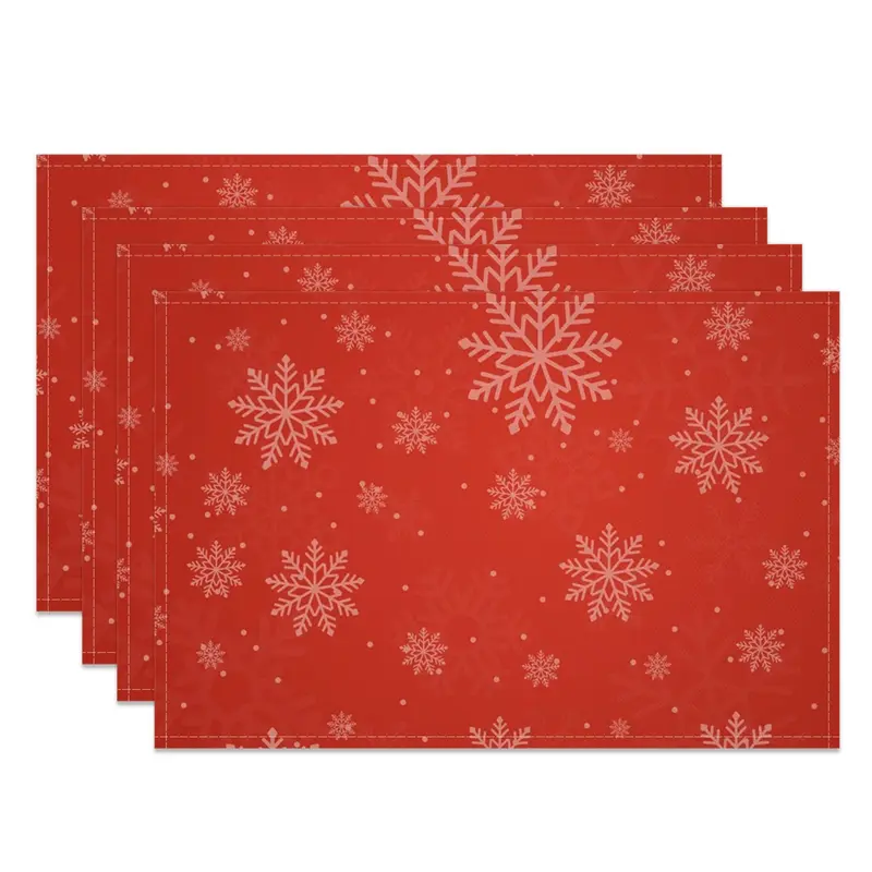 Aperturee Snowy Festive Red Christmas Vibe Set Of 4 Placemats, 14x12 Inch, 15.8 USD, NYWH00381-S, placemats