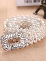 Women's Elegant Faux Pearl Decor Belt,  Trendy Exquisite Rhinestone Decor Elastic Belt Fashion Luxury Accessories for Party, ...