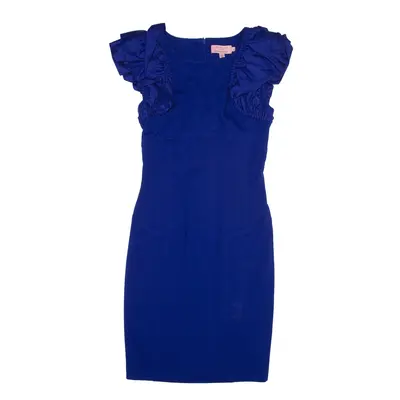 TED BAKER Frill Pencil Dress Blue Sleeveless Knee Length Womens UK 8