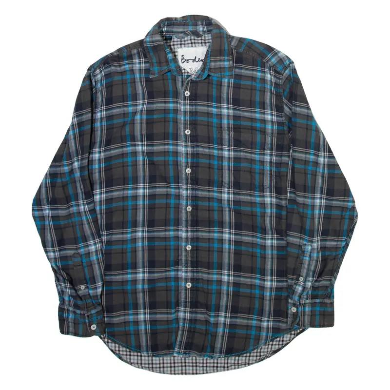BODEN Mens Flannel Shirt Grey Check Long Sleeve M