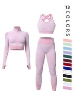 Women's Colorblock Zip Up Shapewear Set, Casual Comfy Crop Jacket & High Waist Sports Yoga Pants & Bra for Outdoor Wear, Trac...
