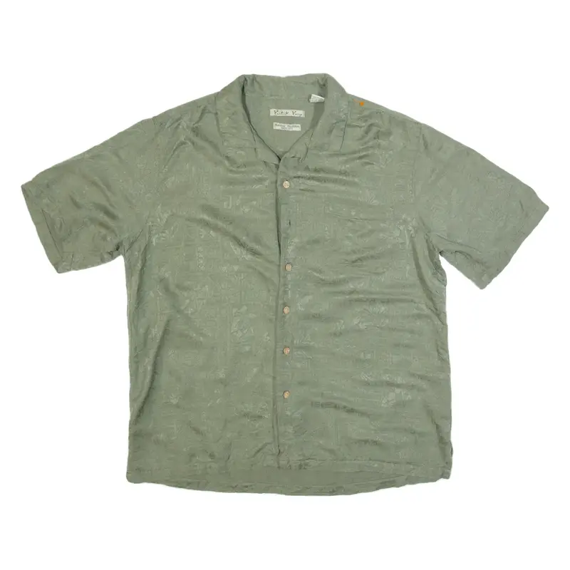 BATIK BAY Mens Hawaiian Shirt Green Silk L
