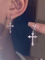 Women's Elegant Rhinestone Decor Studded Cross Earrings Earrings, 1 Pair Trendy Glittering Dangle Earrings, Luxury Jewelry fo...