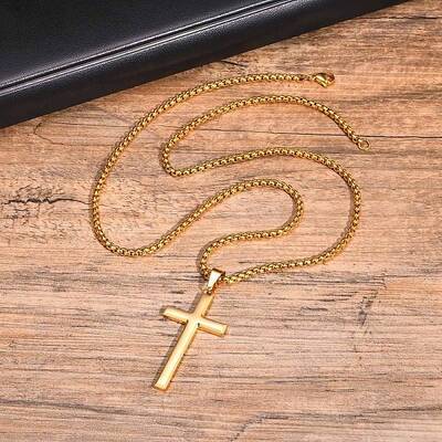Men's Stainless Steel Cross Pendant Box Chain Necklaces