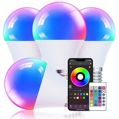 Smart LED Bulb, RGB Color Changing LED Bulb, App Control & IR24 Key Remote Control Bulb, Timer Setting Bulb, Suitable for Bed...