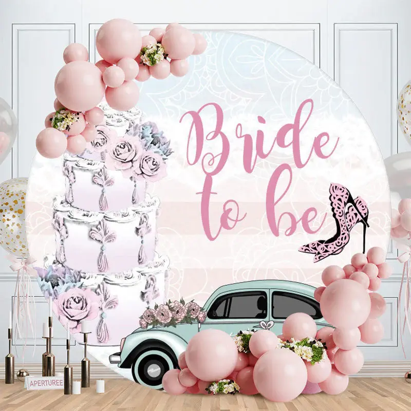 Aperturee Pink Cake And Heels Round Happy Wedding Backdrop