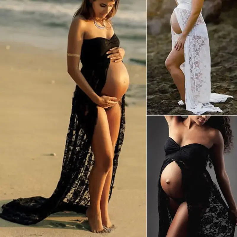 Women Ladies Photography Prop Pregnancy Off Shoulder Sleeveless Lace Maternity Clothing Dresses Casual