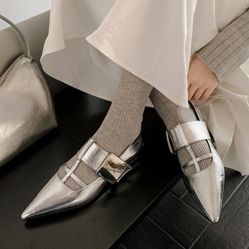 CHIKO Helen Pointy Toe Block Heels T-Strap Shoes