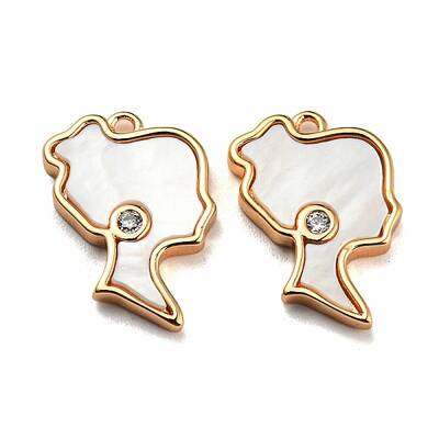 Natural White Shell & Clear Cubic Zirconia & Brass Pendants