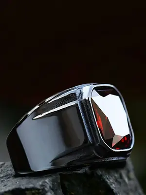 Men's Punk Artificial Crystal Decorated Ring, Rings for Men, Simple Fashion Party Jewelry Accessories, Clothing Decor for Men...