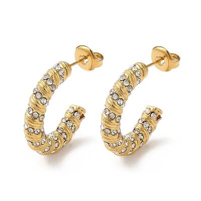 Real 18K Gold Plated 304 Stainless Steel with Glass Ring Stud Earrings