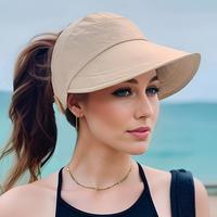 Women's Sun Hat - Breathable, Wide Brim, UV Protection, Open-Top Peaked Visor for Ponytails, Stylish Summer Accessory
