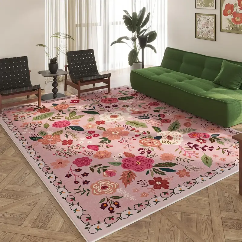 Floral Pattern Area Botanical Area Rugs, 1 Count Non-slip Soft Floor Mat, Stain-resistant Decorative Carpet for Home Decor Li...