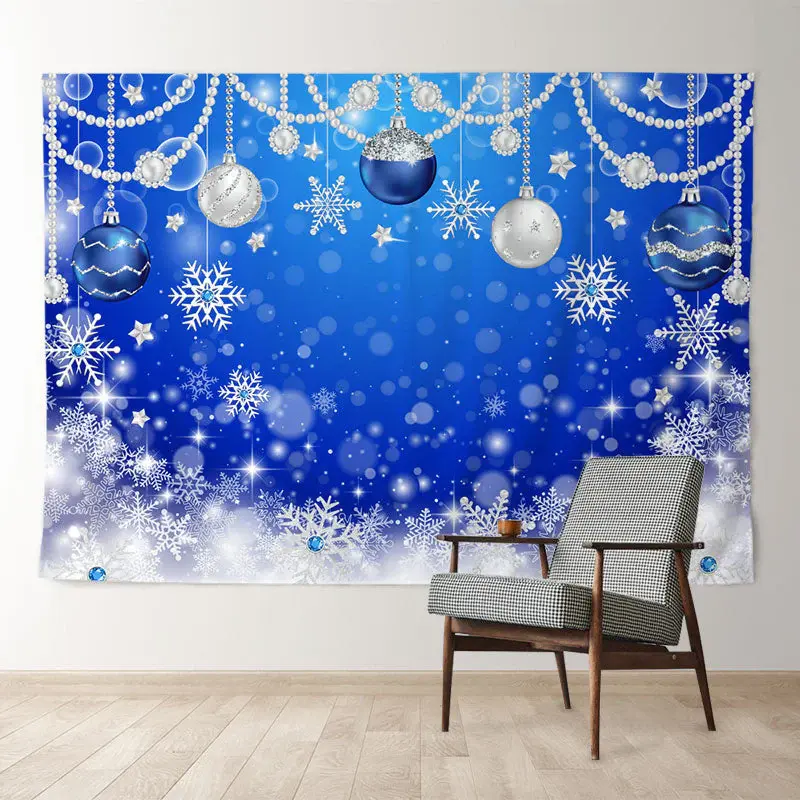 Aperturee Navy Blue Diamond Pearl Balls Snow Winter Backdrop