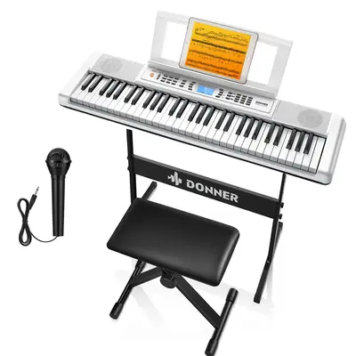 Donner DEK-200 61 Key Piano Full-Size Electronic Keyboard Set, Dual Keyboard, Auto Accompaniment, Metronome, Record, Includes...