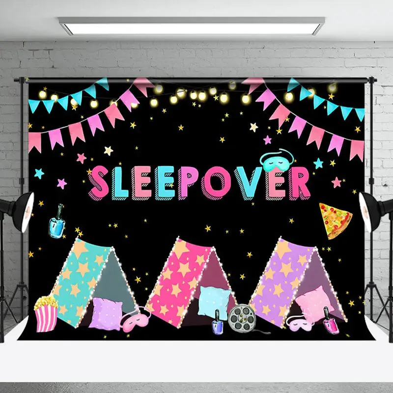 Black Light Tents Girls Sleepover Party Backdrop - Aperturee