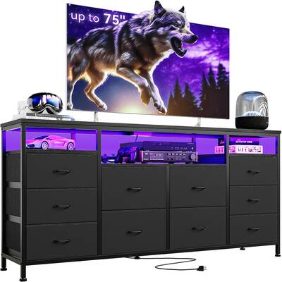 Garvee 10 Drawer Dresser TV Stand for 65-75 TVs, Dresser for Bedroom with LED Lights & Power Outlets, Chest of Drawers Long ...