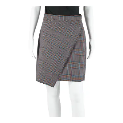 MARC CAIN Short Wrap Skirt Blue Wool Check Womens M