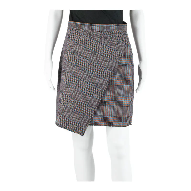MARC CAIN Short Wrap Skirt Blue Wool Check Womens M