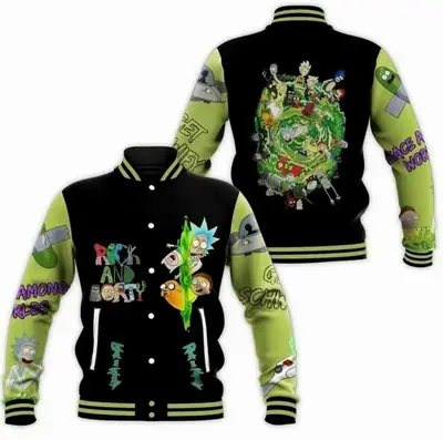 Popular Rickk And Mortyyy Bomber Baseball Jacket, Cartoon Varsity Jacket, TV Series Sport Shirt, Comfortable Unisex Bomber, T...
