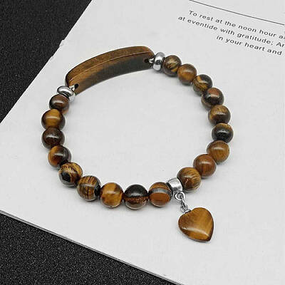 Natural Tiger Eye Charm Stretch Bracelets for Women Men