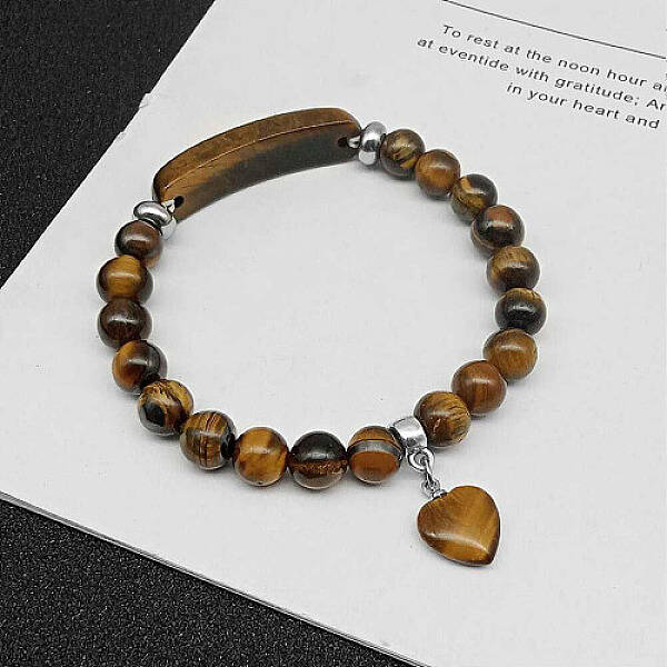 Natural Tiger Eye Charm Stretch Bracelets for Women Men