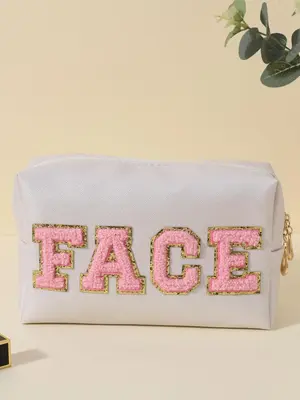 Fashion Trendy Letter Design Makeup Bag, Summer Portable Large Capacity Travel Cosmetic Storage Bag, Zipper Makeup Organizer...