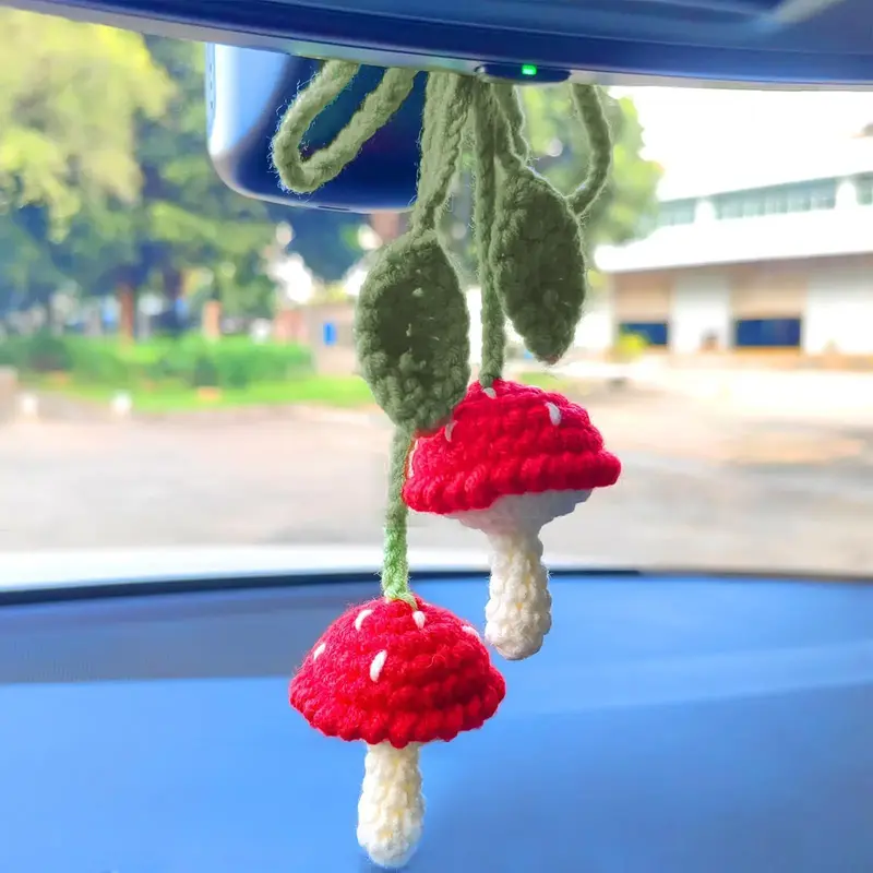 Cute Mushroom Design Car Rearview Mirror Hanging Ornament, Car Mirror Hanging Decoration, Car Interior Decoration Accessories