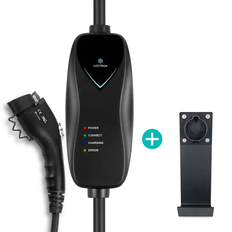 Lectron Portable Level 1 J1772 EV Charger + Charger Handle Dock and J-Hook Bundle | 110V | 15 Amp | NEMA 5-15